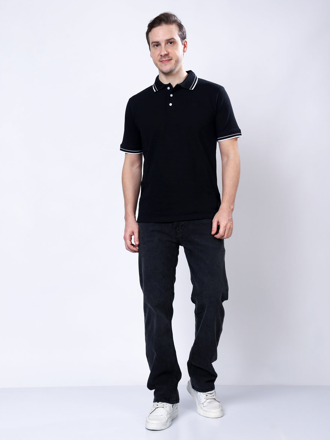 Stylox Men’s Solid Polo T-Shirt with Contrast Tipped Collar - Stylox