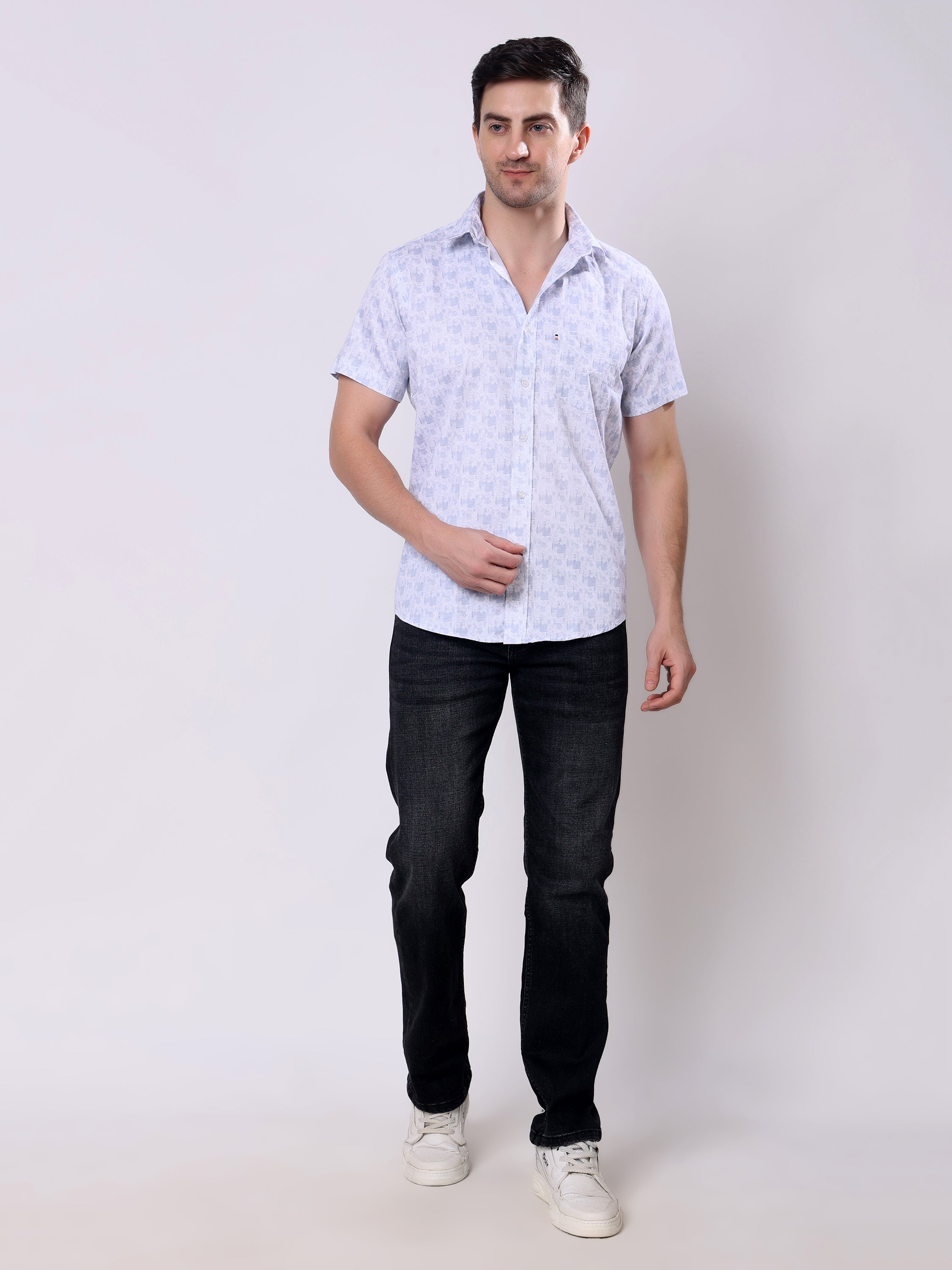 Stylox Men’s Regular Fit Half Sleeve Abstract print Cotton Summer Casual Shirt - Stylox