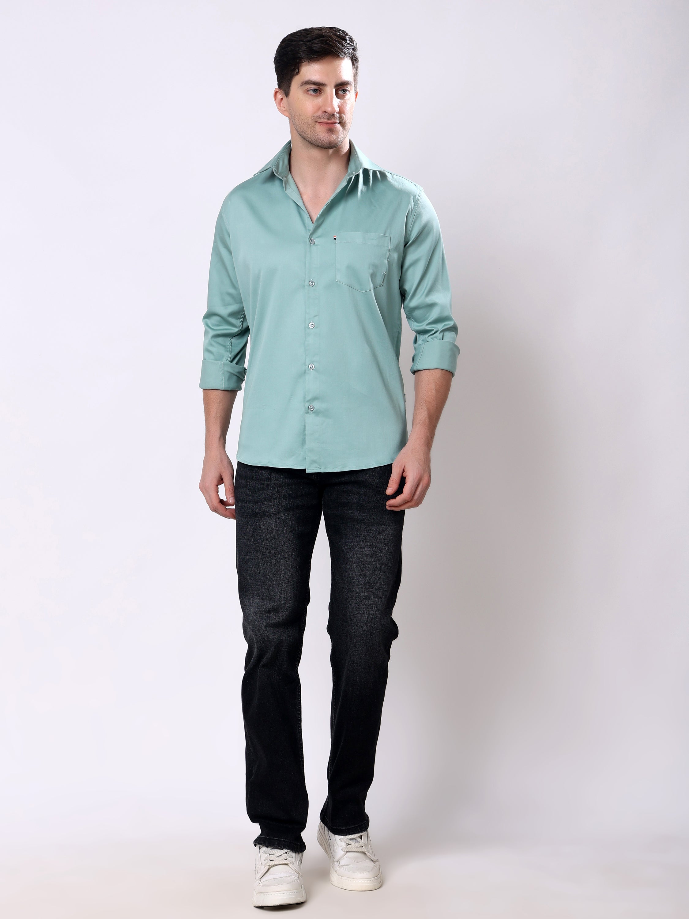 Stylox Men’s Regular Fit Full Sleeve Solid Cotton Satin Casual Shirt - Stylox