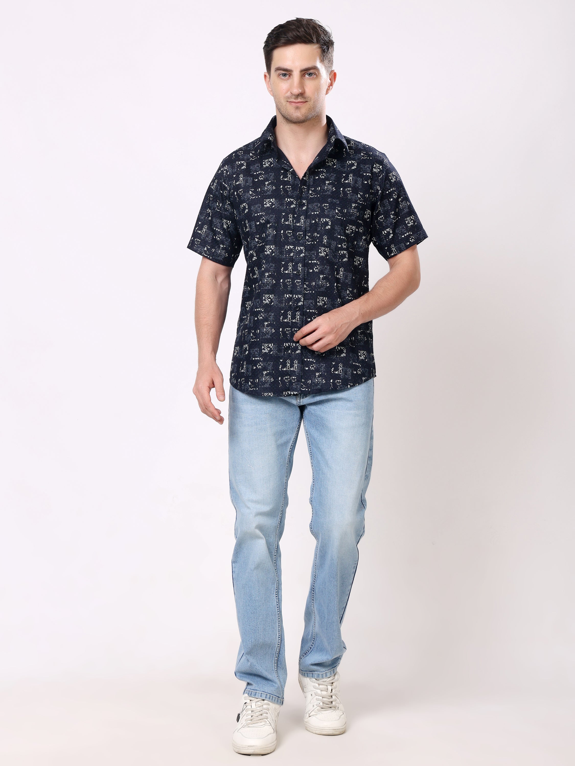 Stylox Men’s Regular Fit Half Sleeve Abstract Printed Casual Stylish Summer Shirt - Stylox