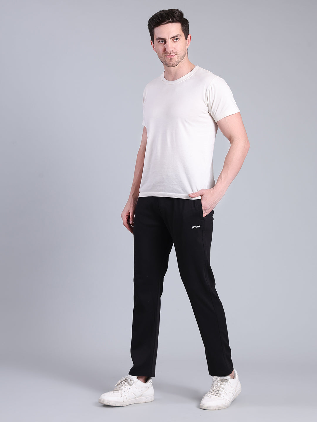 Stylox Men’s Slim Fit Stretchable Cotton Blend Trackpant with Elastic Waist & Drawstring