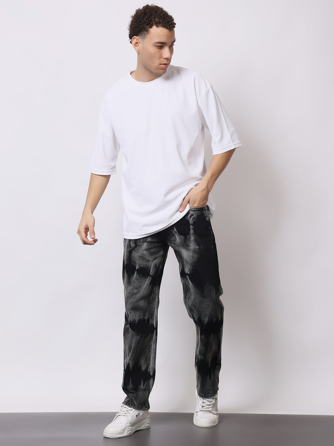 Stylox Men’s Relaxed Fit Black Tie-Dye Washed Jeans | Trendy Acid Wash Straight Fit Denim for Streetwear Style - Stylox