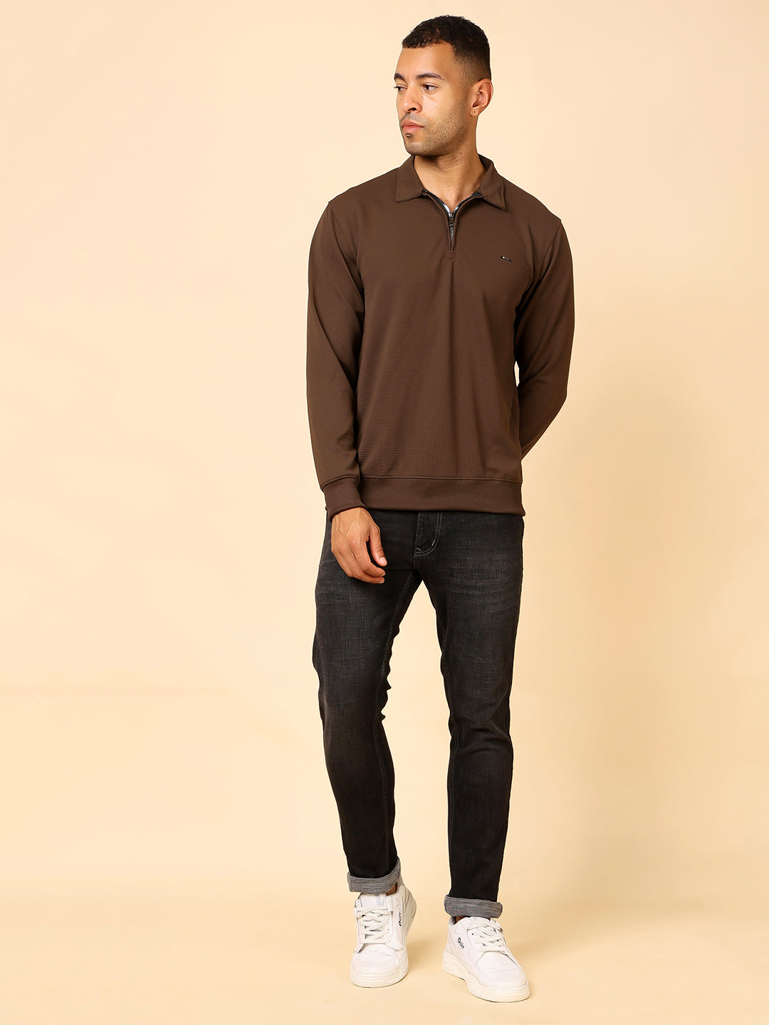 Stylox Men's Utility Style Zip Neck Sweatshirt