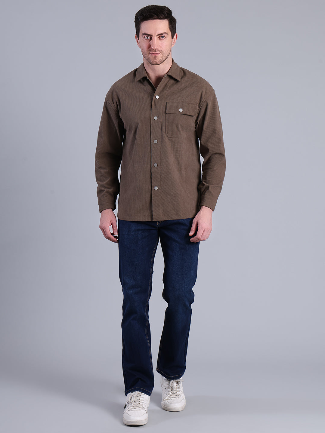 Stylox Men’s Textured Winter Shacket with Snap Button Closure (Khaki)