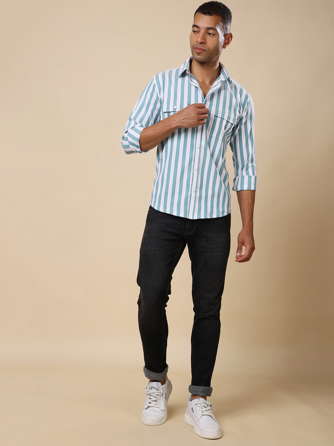 Stylox Men’s Striped Full Sleeve Regular Fit Shirt with Double Chest Pockets – Smart, Functional & Stylish - Stylox