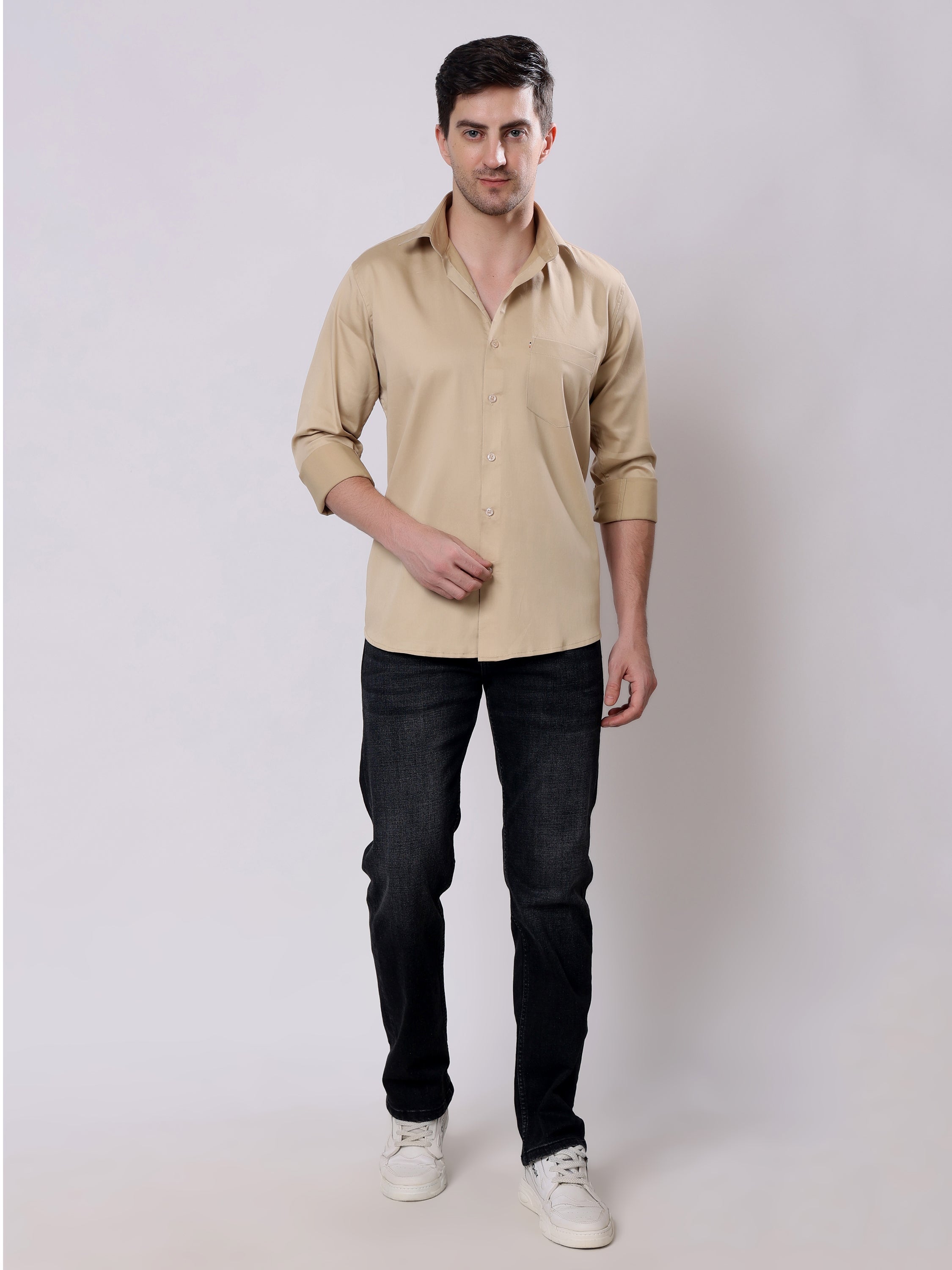 Stylox Men’s Regular Fit Full Sleeve Solid Cotton Satin Casual Shirt - Stylox