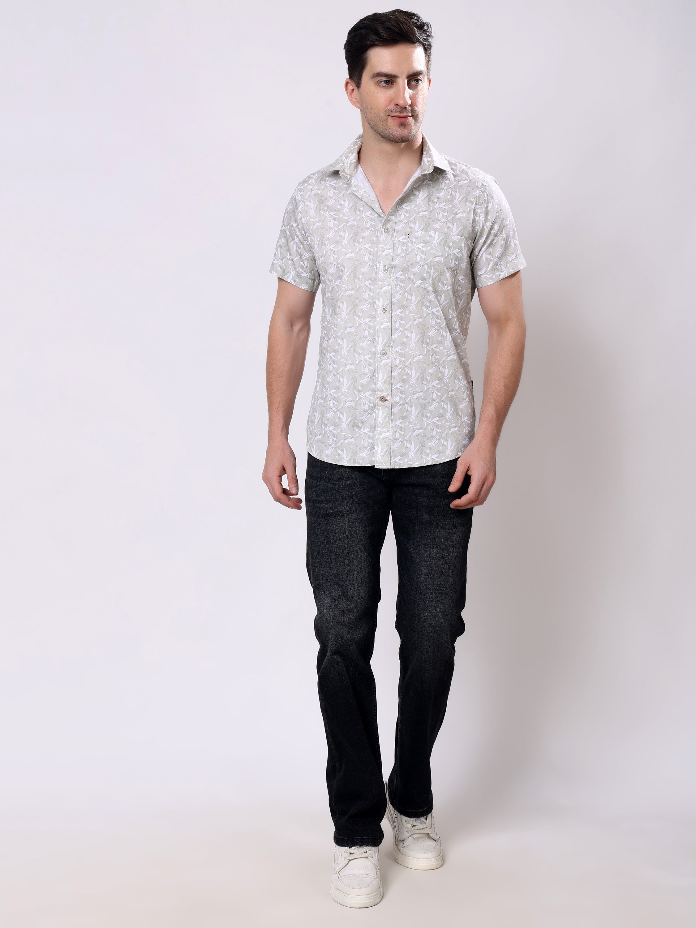 Stylox Men’s Regular Fit Half Sleeve Leaf Print Cotton Summer Casual Shirt - Stylox