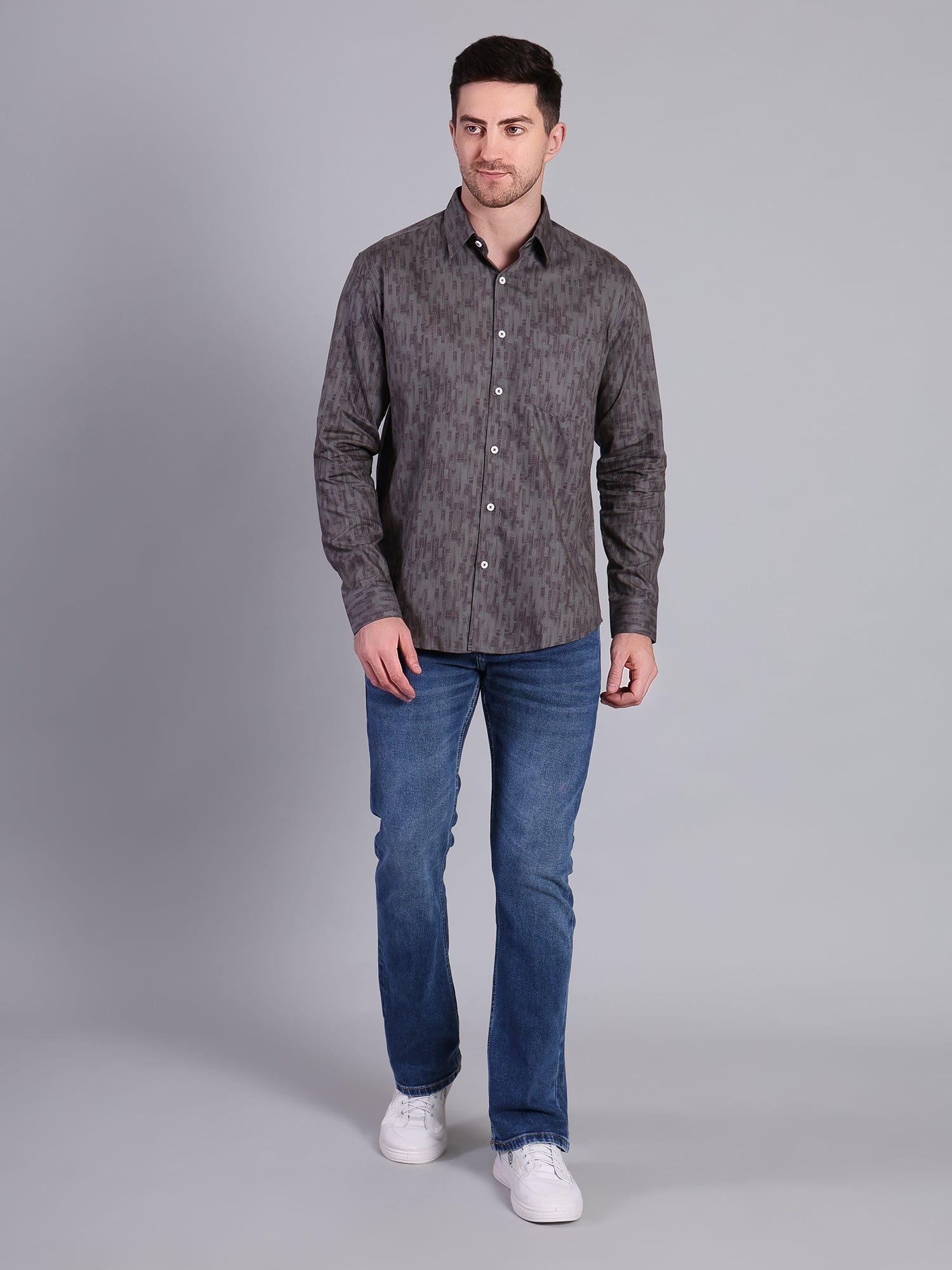 Stylox Men’s Regular Fit Textured Printed Full Sleeve Casual Shirt - Stylox