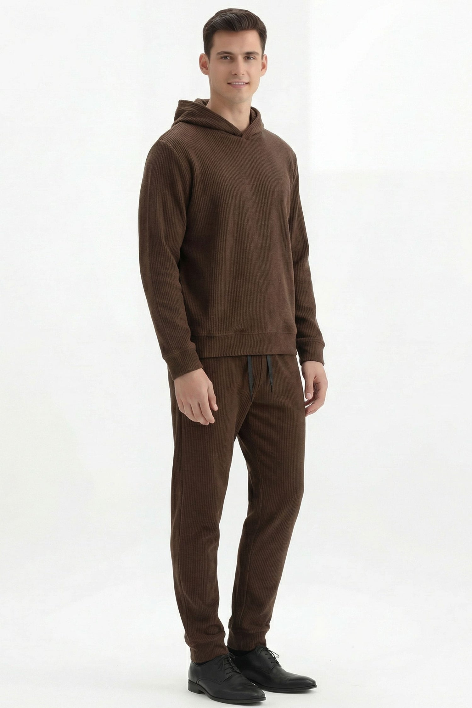 Stylox Men’s Regular Fit Ribbed Tracksuit Set (Hooded Sweatshirt + Jogger Pants)