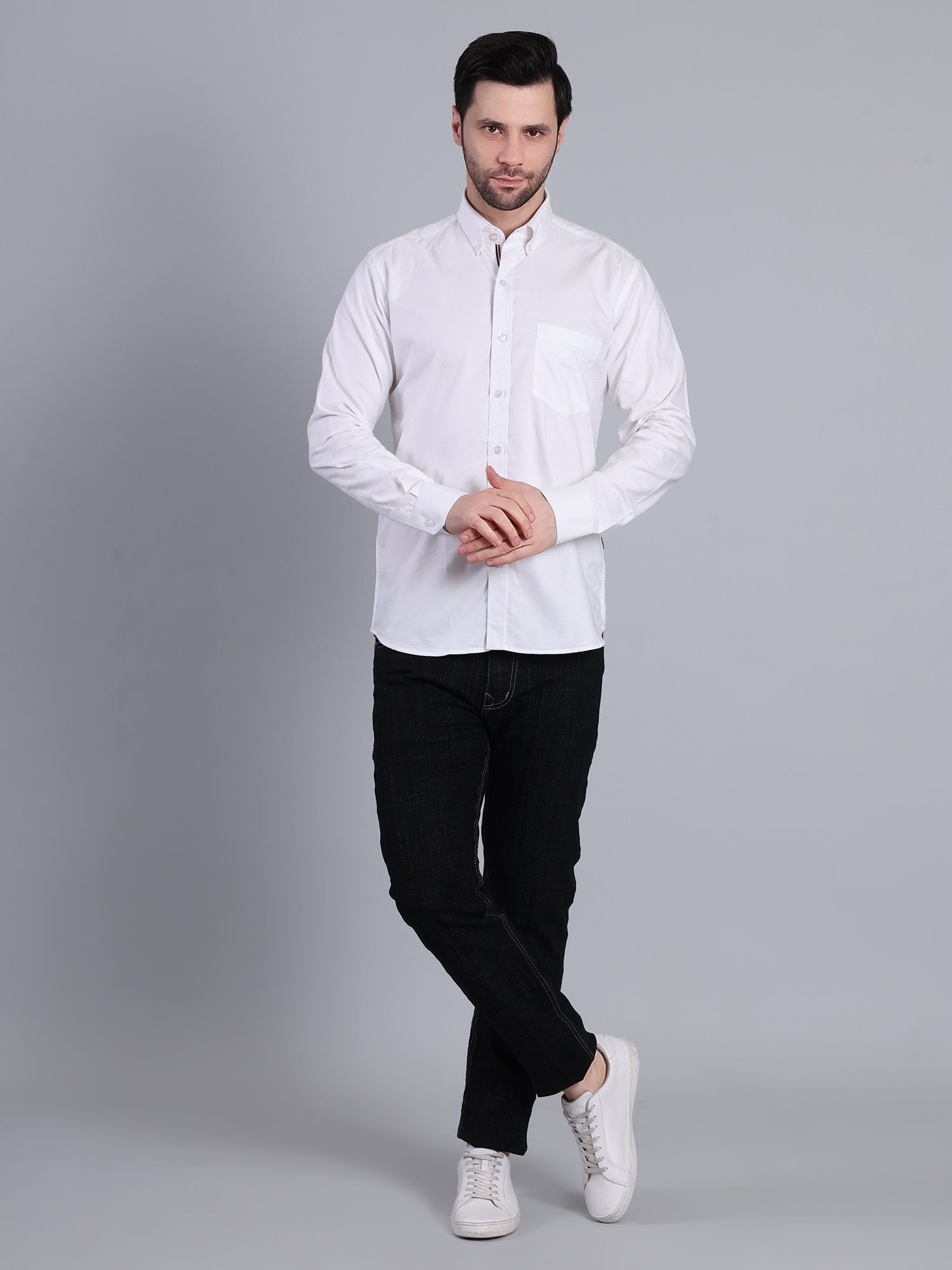 Stylox Men’s Regular Fit Full Sleeve Solid Casual Shirt for Everyday & Office Wear (White) - Stylox