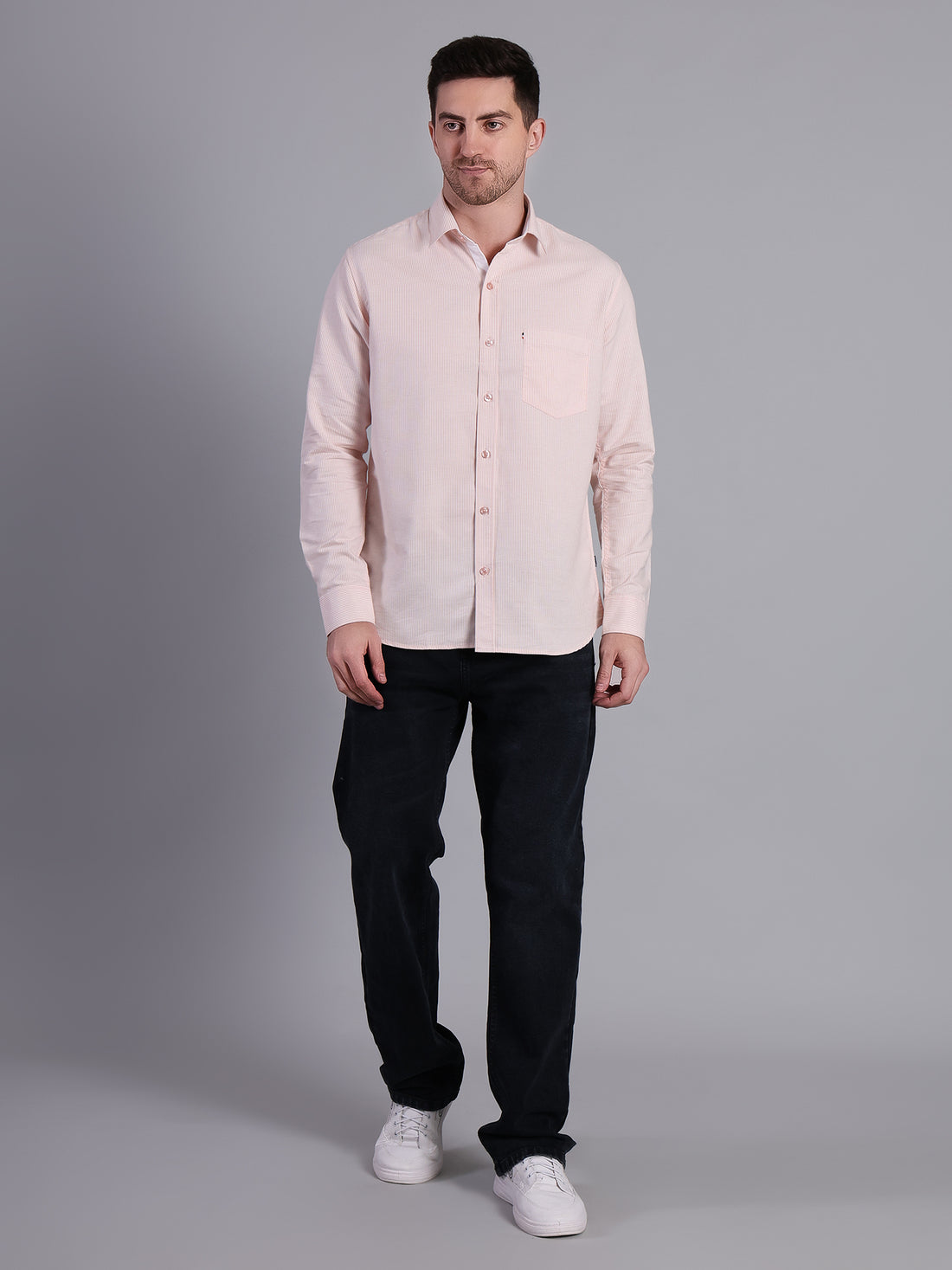 Stylox Men’s Green Striped Casual Shirt | Regular Fit Cotton Shirt for Men-Orange - Stylox