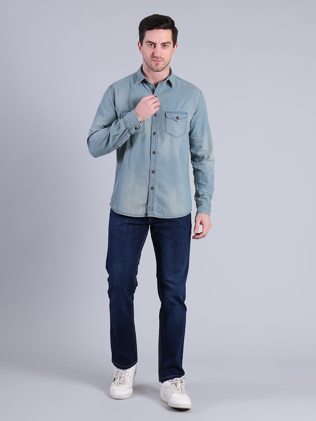 Stylox Men’s Light Wash Denim Shirt with Dual Chest Pockets - Stylox