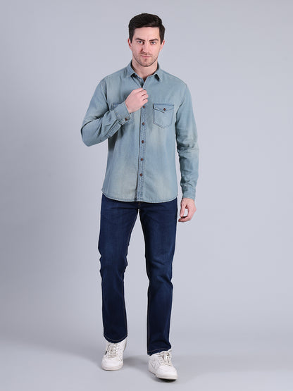 Stylox Men’s Light Wash Denim Shirt with Dual Chest Pockets