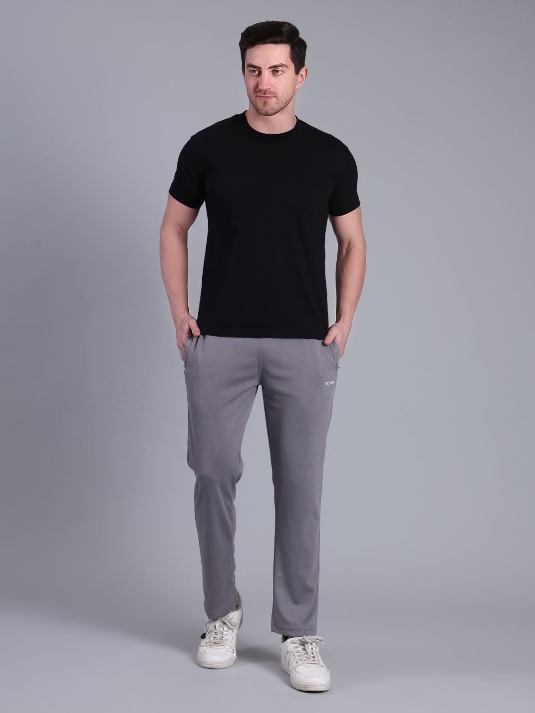 Stylox Men’s Slim Fit Stretchable Cotton Blend Trackpant with Elastic Waist & Drawstring