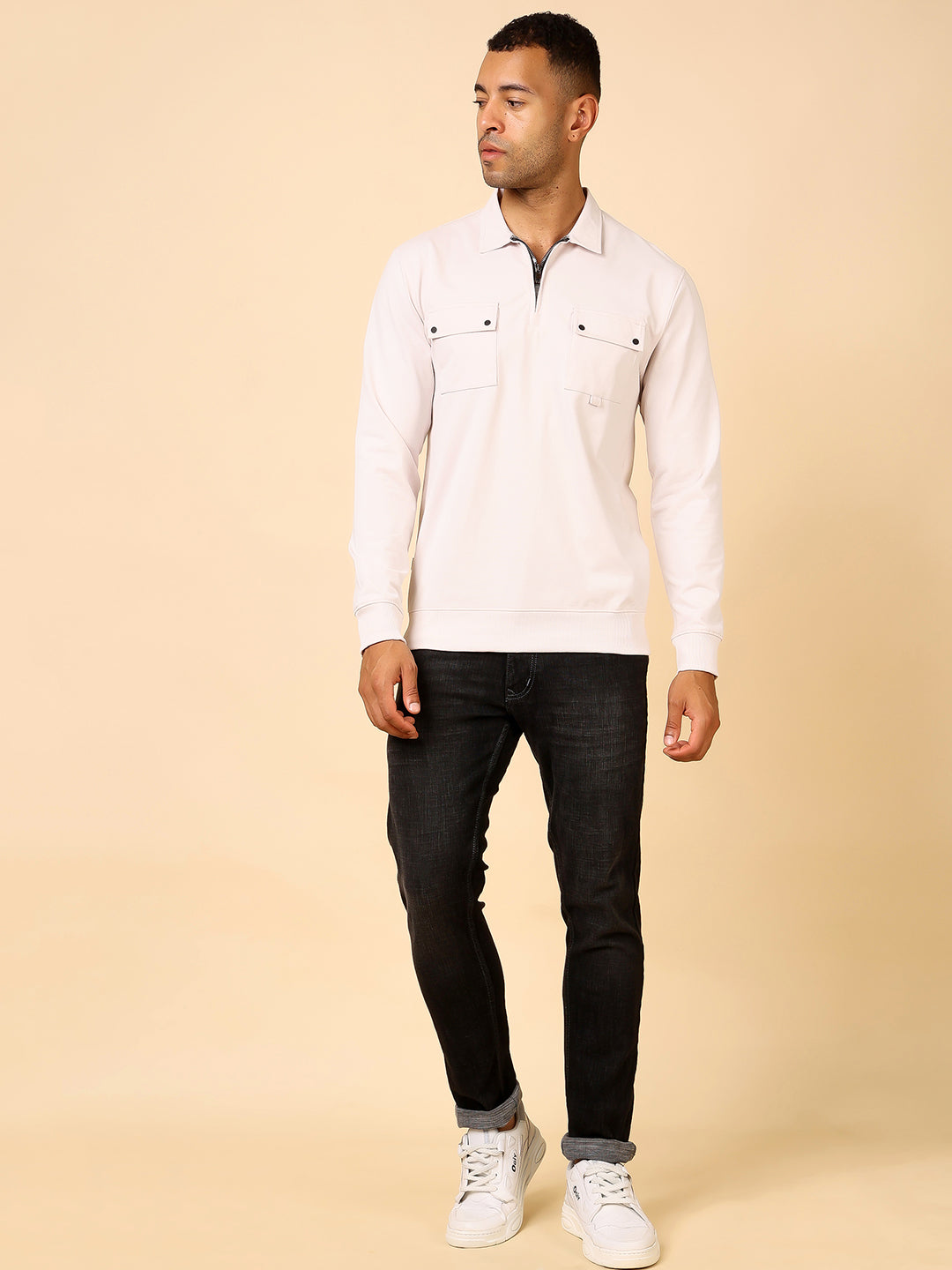 Stylox Men's Utility Style Zip Neck Sweatshirt