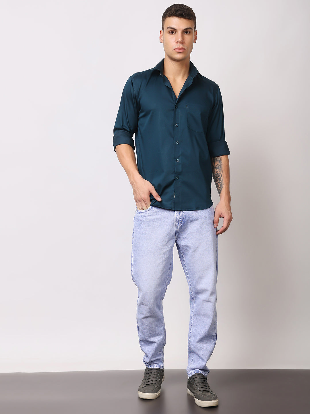 Stylox Men's Full Sleeve Solid Partywear Casual Shirt – Premium Shine Finish Cotton Blend Regular Fit Shirt for Stylish Evening & Occasion Wear - Stylox