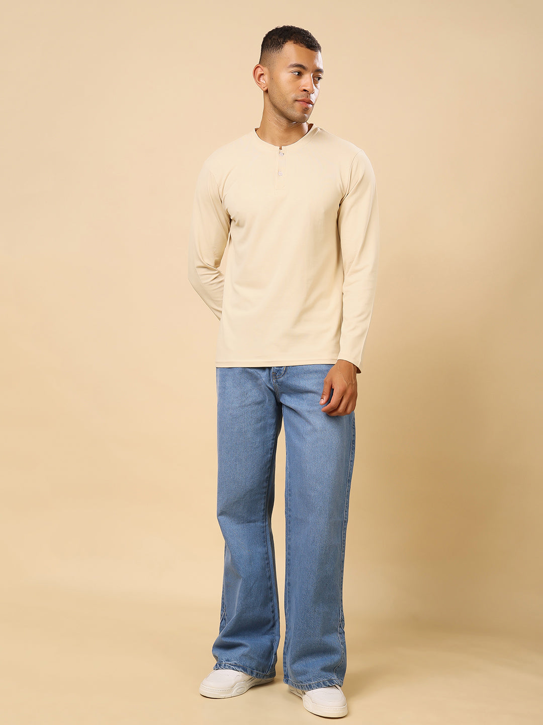 Stylox Men’s Henley Neck Full Sleeve Solid T-Shirt – Casual & Stylish Everyday Wear - Stylox