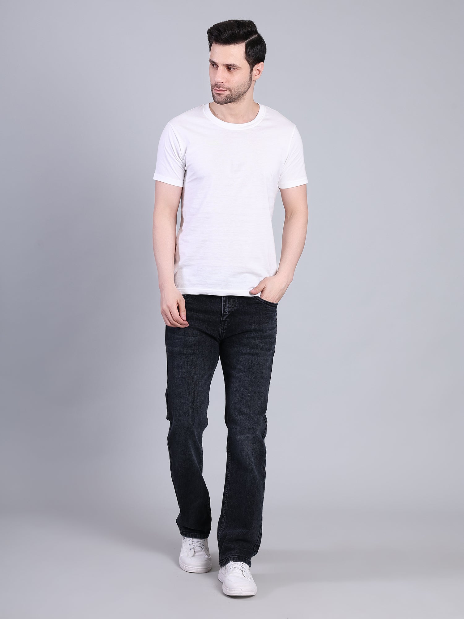 Stylox Men’s Mid-Rise Straight Fit Classic Washed Denim Jeans-Grey - Stylox