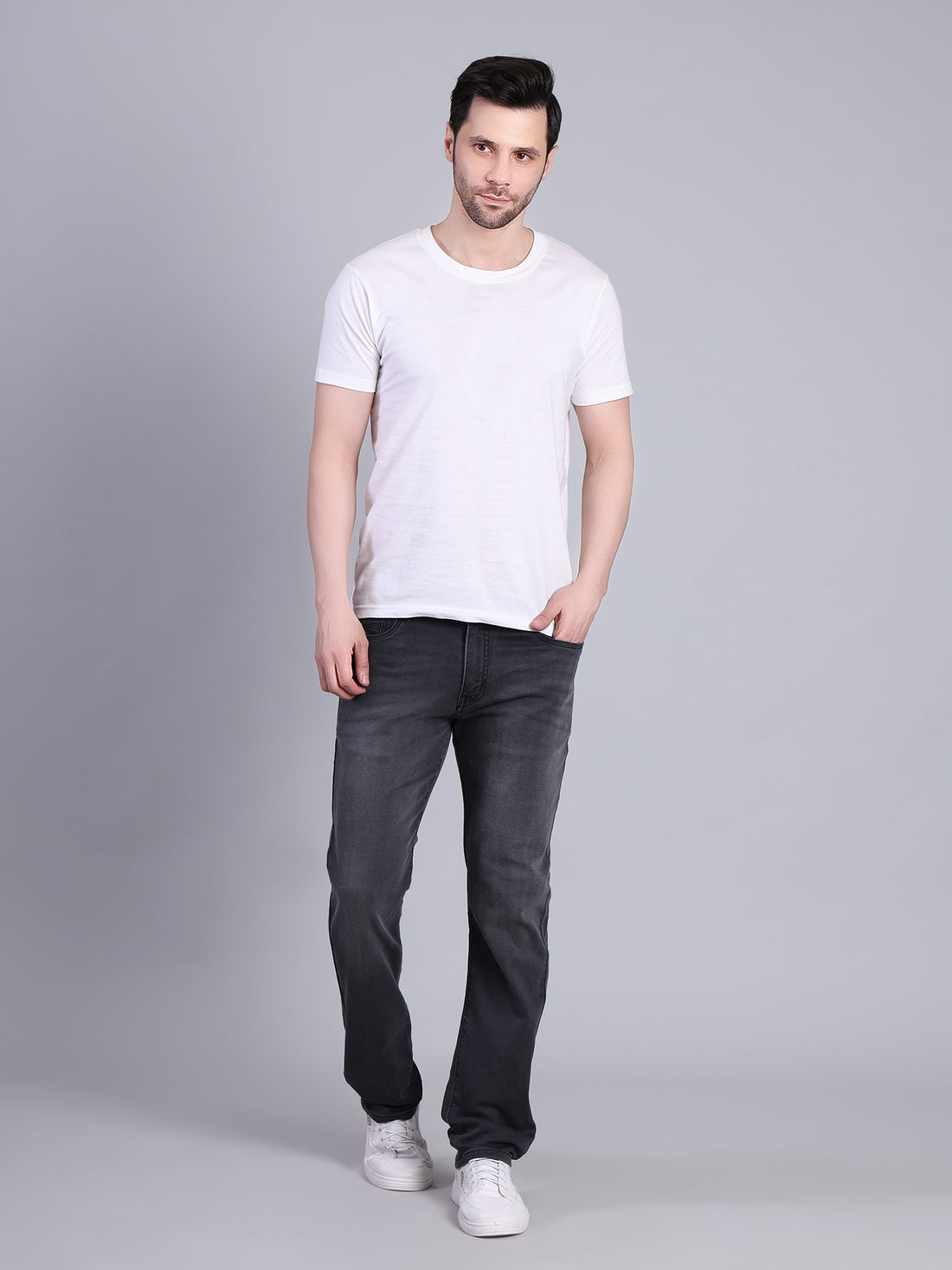 Stylox Men’s Slim Fit Mid Rise Stretchable Denim Jeans-Mid Grey - Stylox