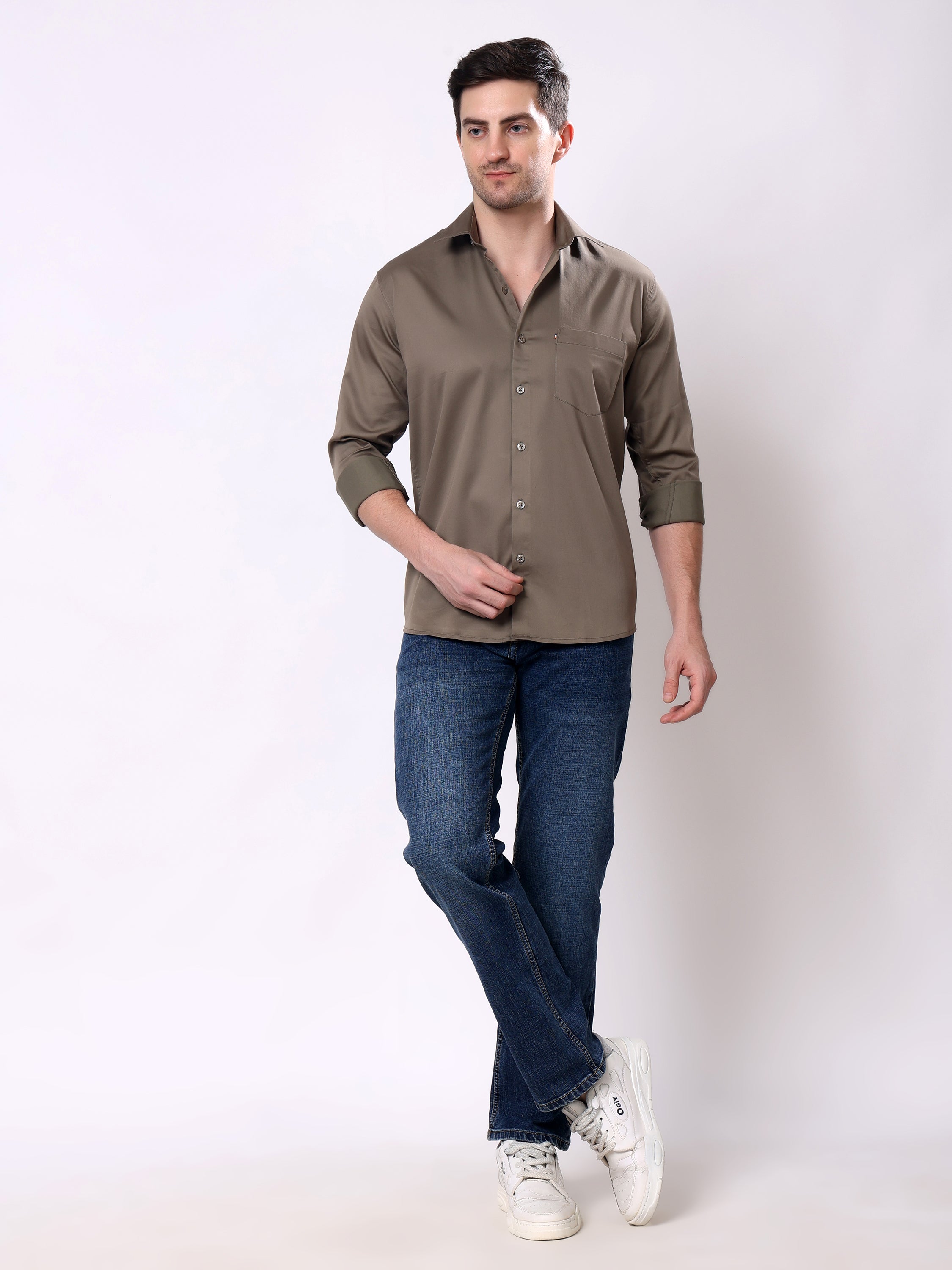 Stylox Men’s Regular Fit Full Sleeve Solid Cotton Satin Casual Shirt - Stylox