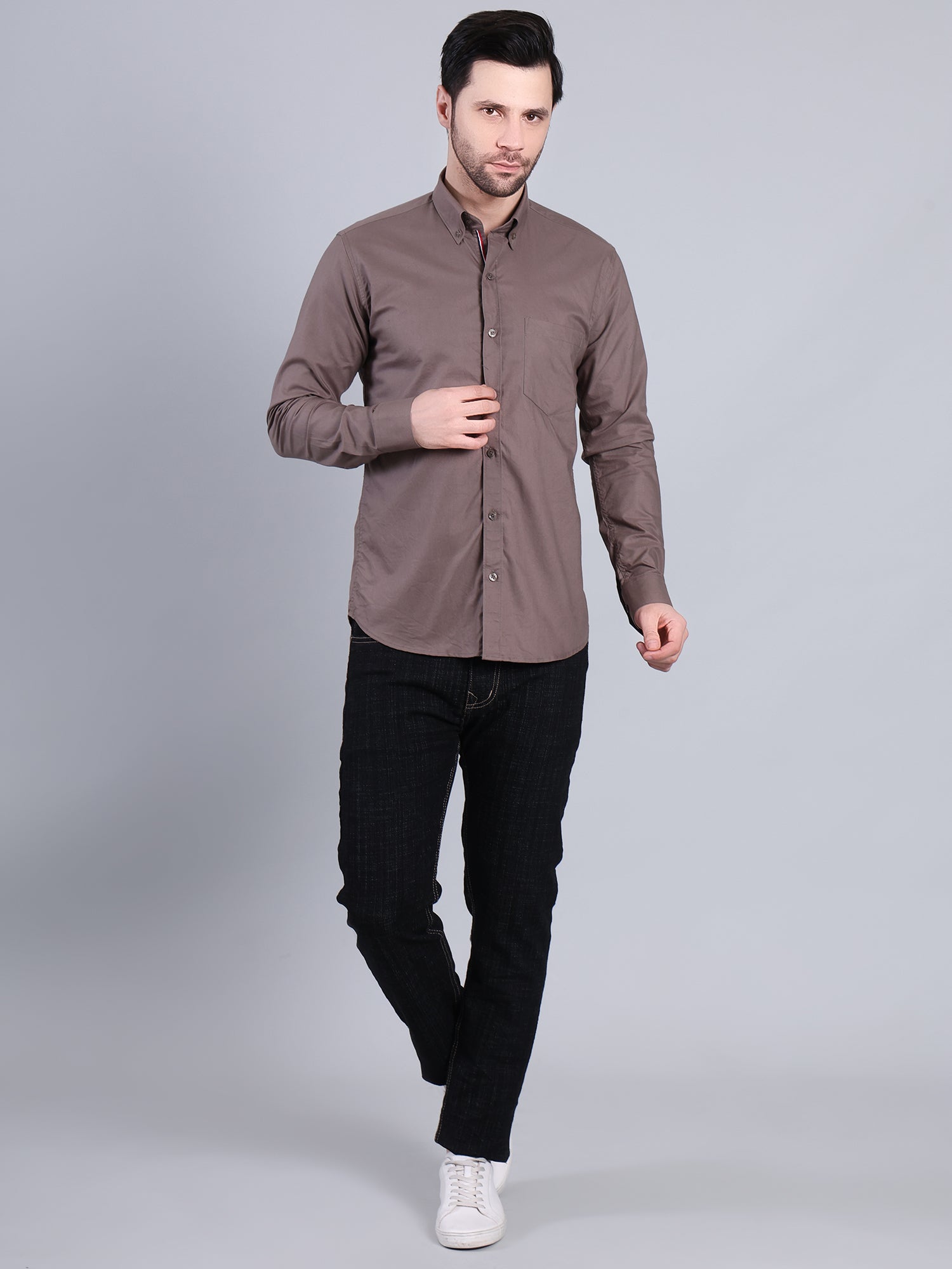 Stylox Men’s Regular Fit Full Sleeve Solid Casual Shirt for Everyday & Office Wear (Mouse) - Stylox