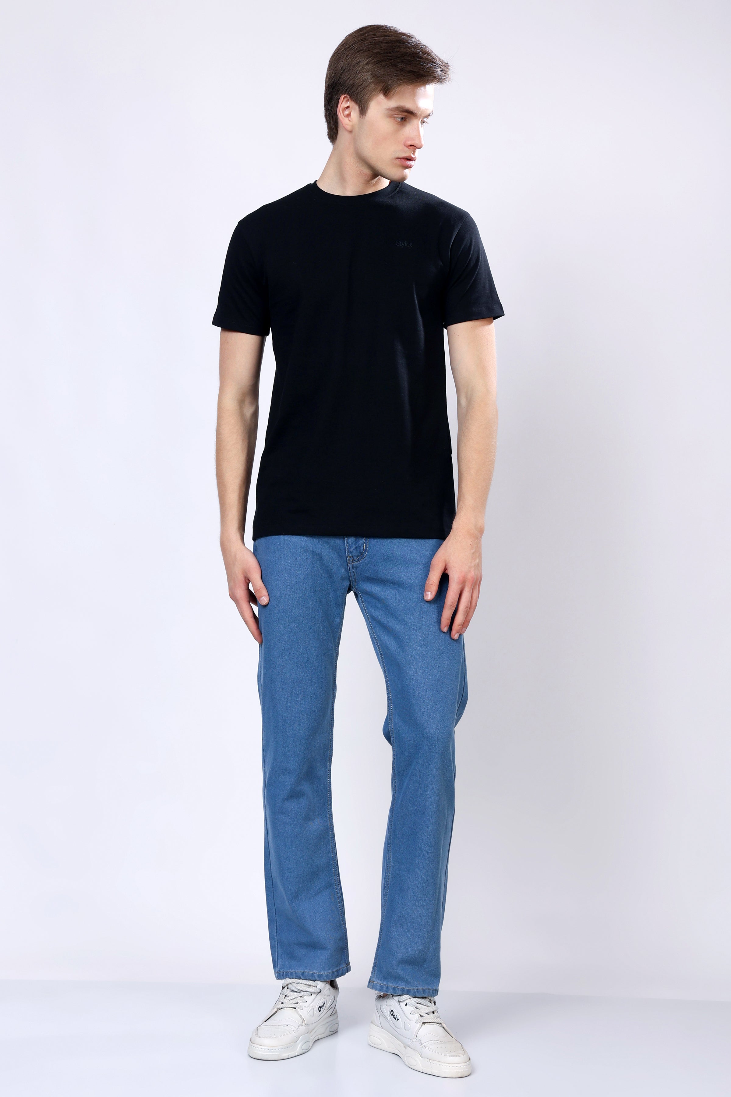 Stylox Men’s Mid-Rise Comfort Fit Mid Dark Blue Non-Stretch Denim Jeans - Stylox