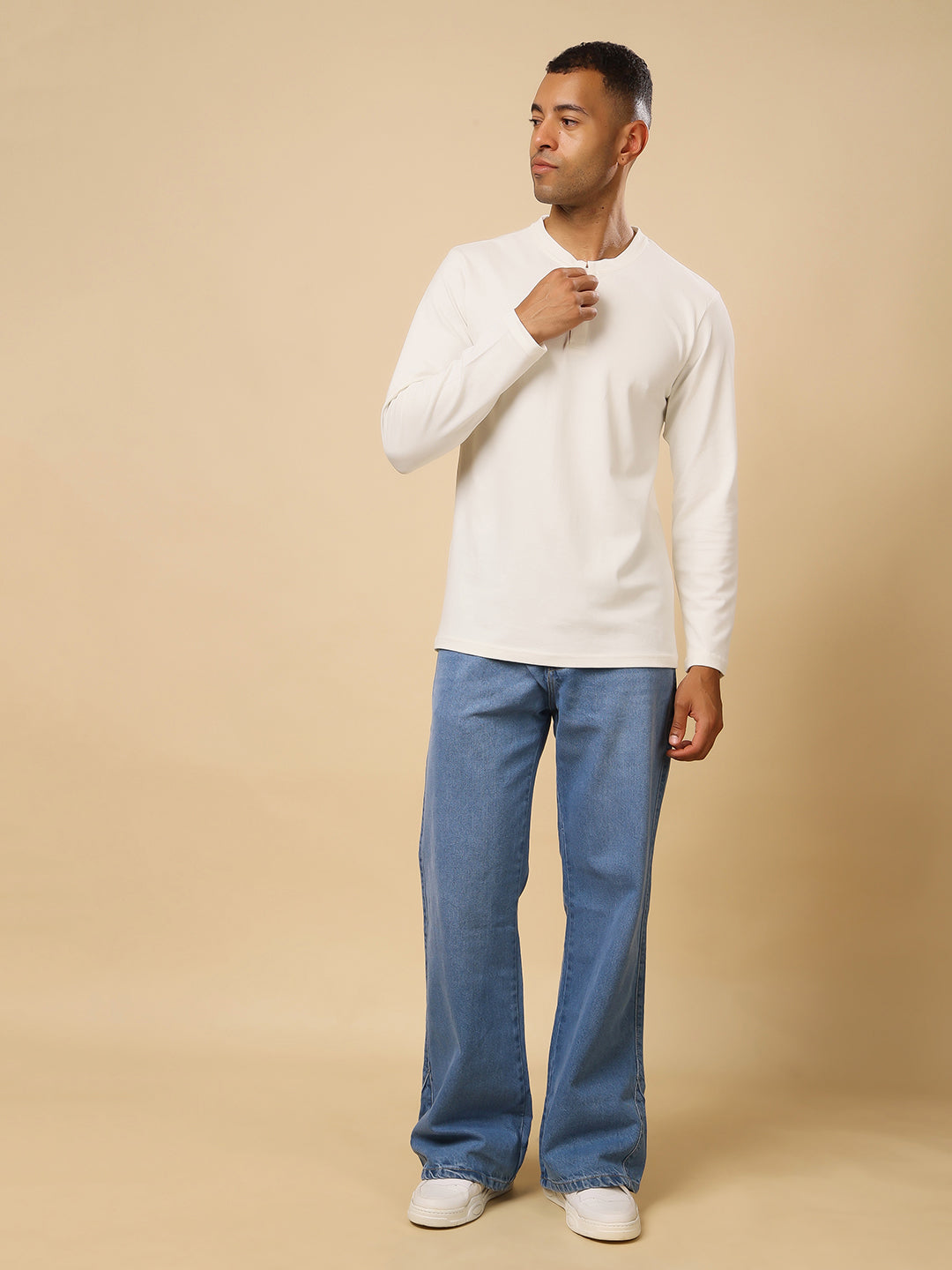 Stylox Men’s Henley Neck Full Sleeve Solid T-Shirt – Casual & Stylish Everyday Wear - Stylox