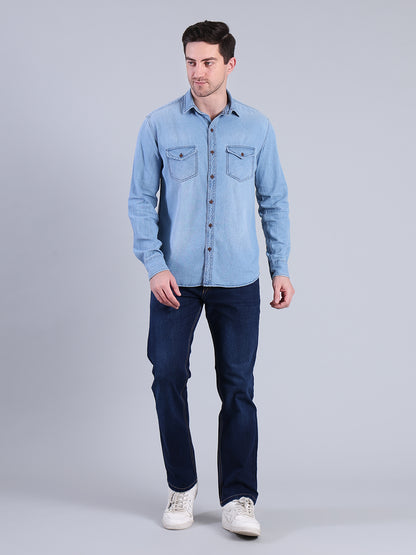 Stylox Men’s Light Wash Denim Shirt with Dual Chest Pockets