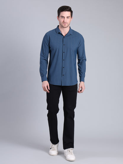 Stylox Men’s Striped Partywear Shirt | Slim Fit Full Sleeve Formal-Casual Shirt For Men