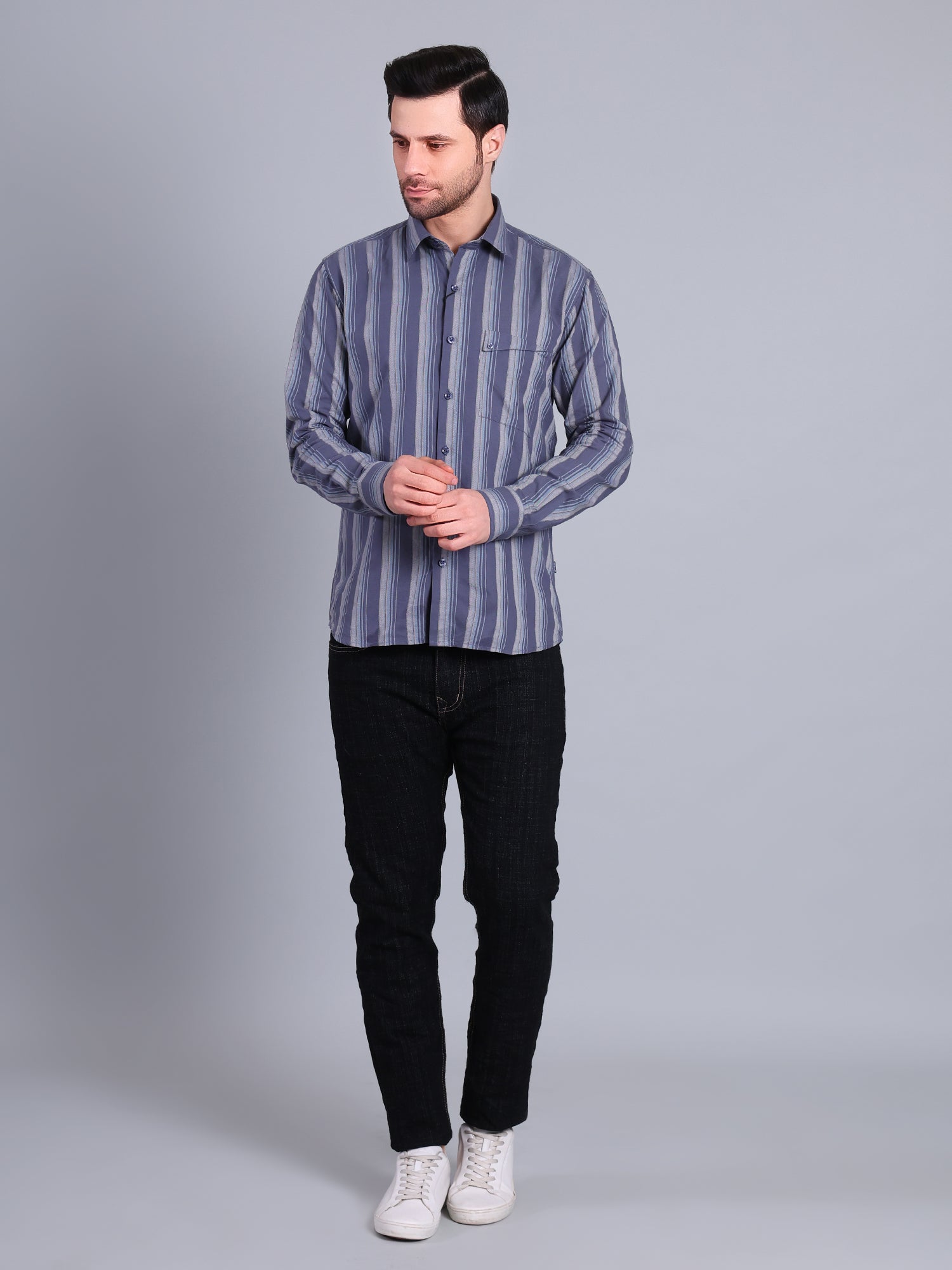 Stylox Men’s Regular Fit Full Sleeve Stripes Casual Shirt for Everyday & Office Wear (Blue)
