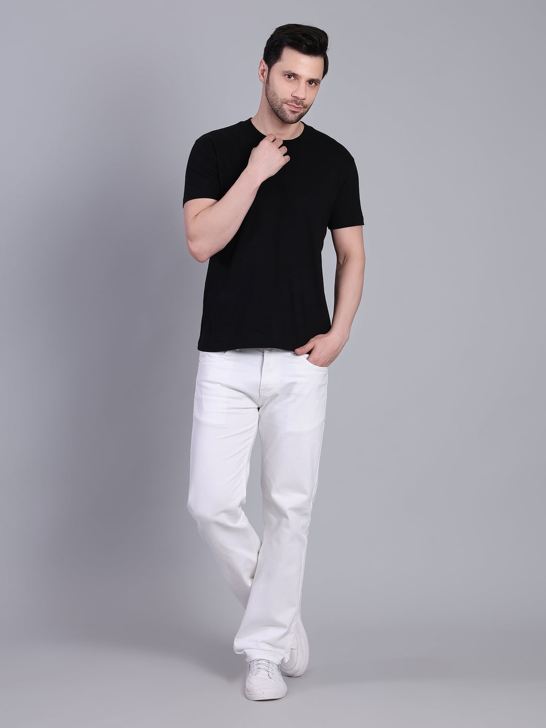 Stylox Men’s Comfort Fit Non-Stretch Rigid Denim Jeans-White - Stylox