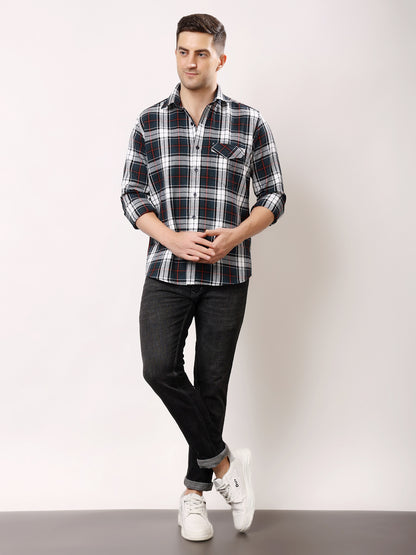 Stylox Men’s Regular Fit Full Sleeve Check Shirt with Single Pocket | Casual Cotton Checkered Shirt