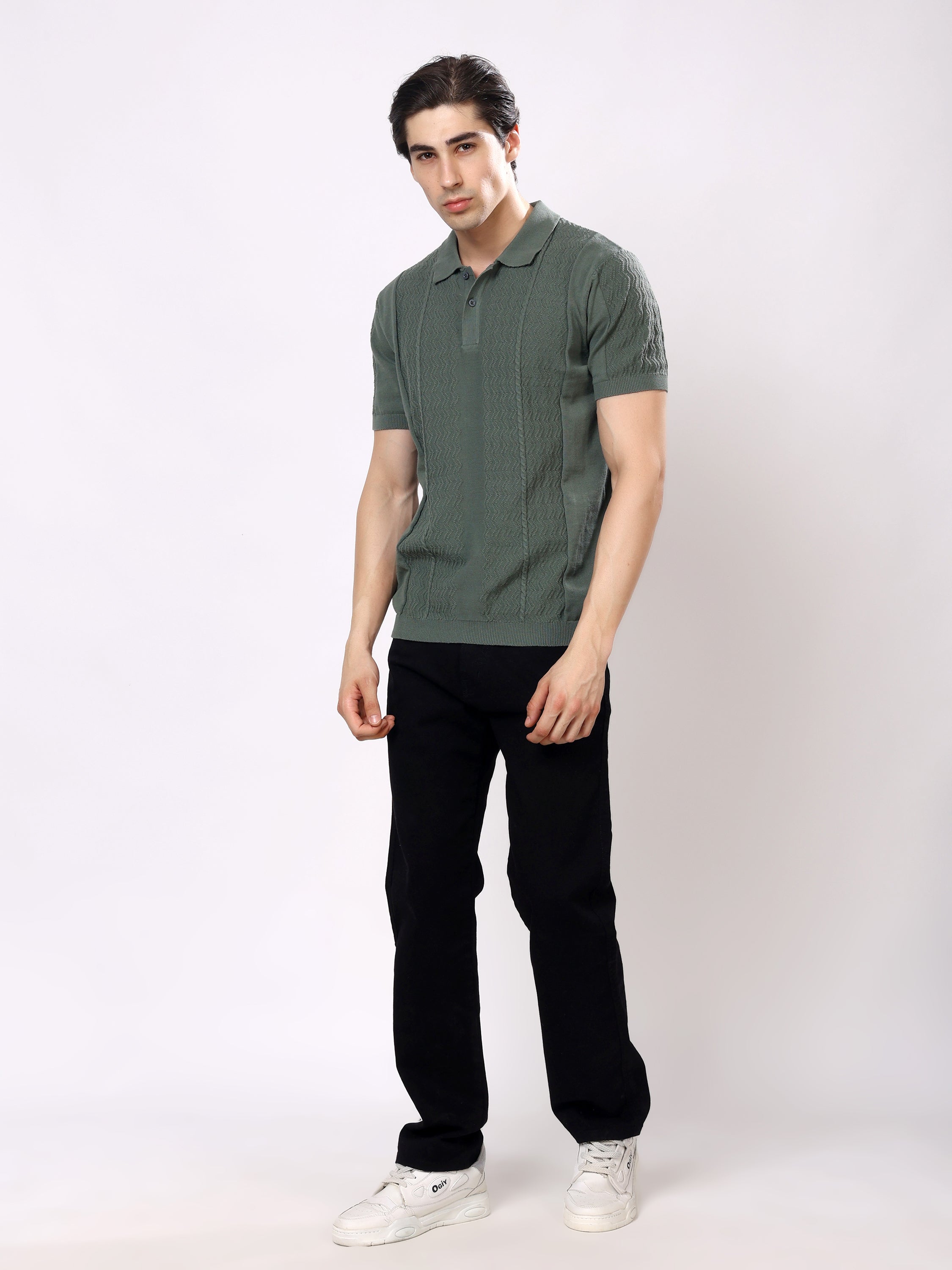 Stylox Men's Regular Fit Half Sleeve Textured Knitted Polo T-Shirt