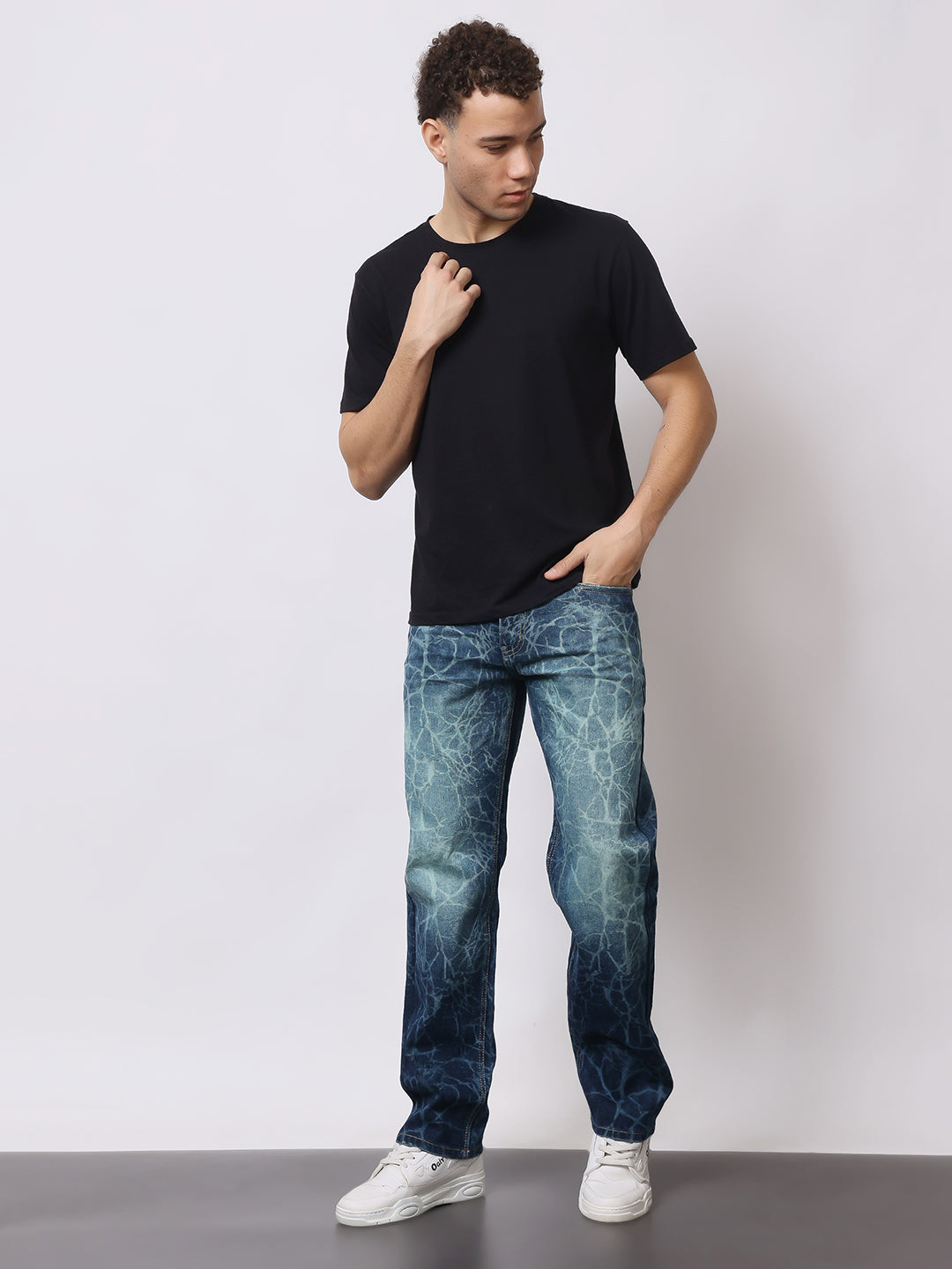Stylox Men’s Relaxed Fit Cracked Wash Denim Jeans | Trendy Heavy Washed Straight Fit Jeans for Streetwear Style - Stylox