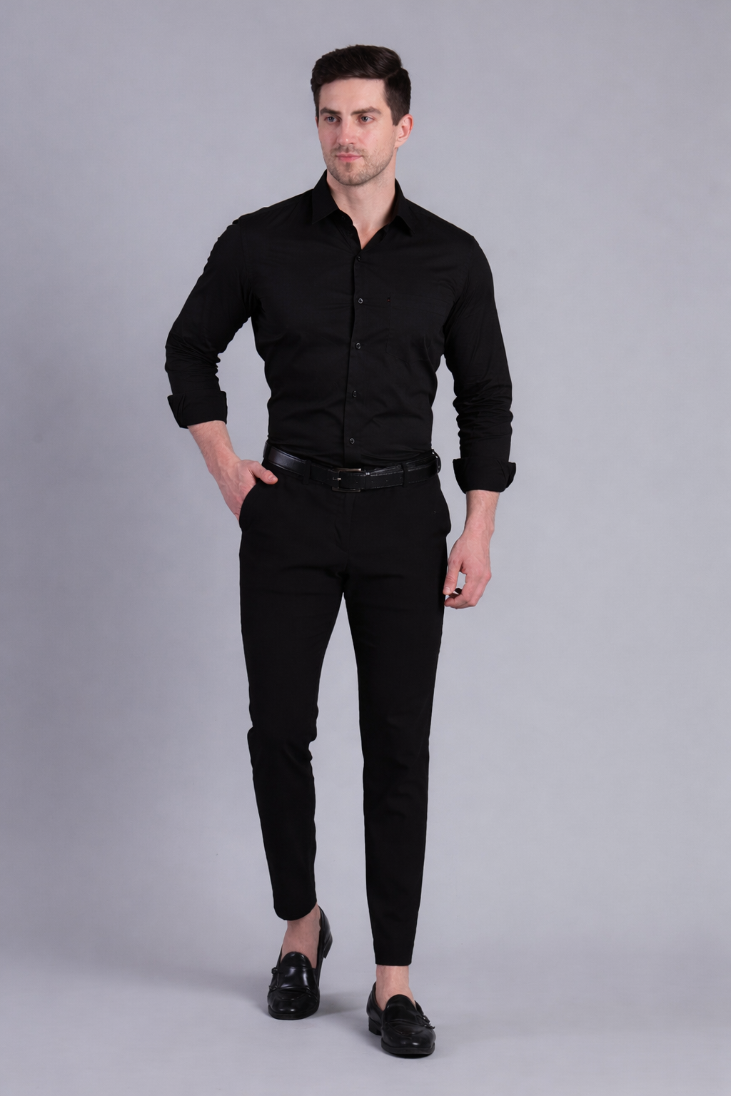 Stylox Men's Regular Fit Full Sleeve Solid Casual Shirt (Black)