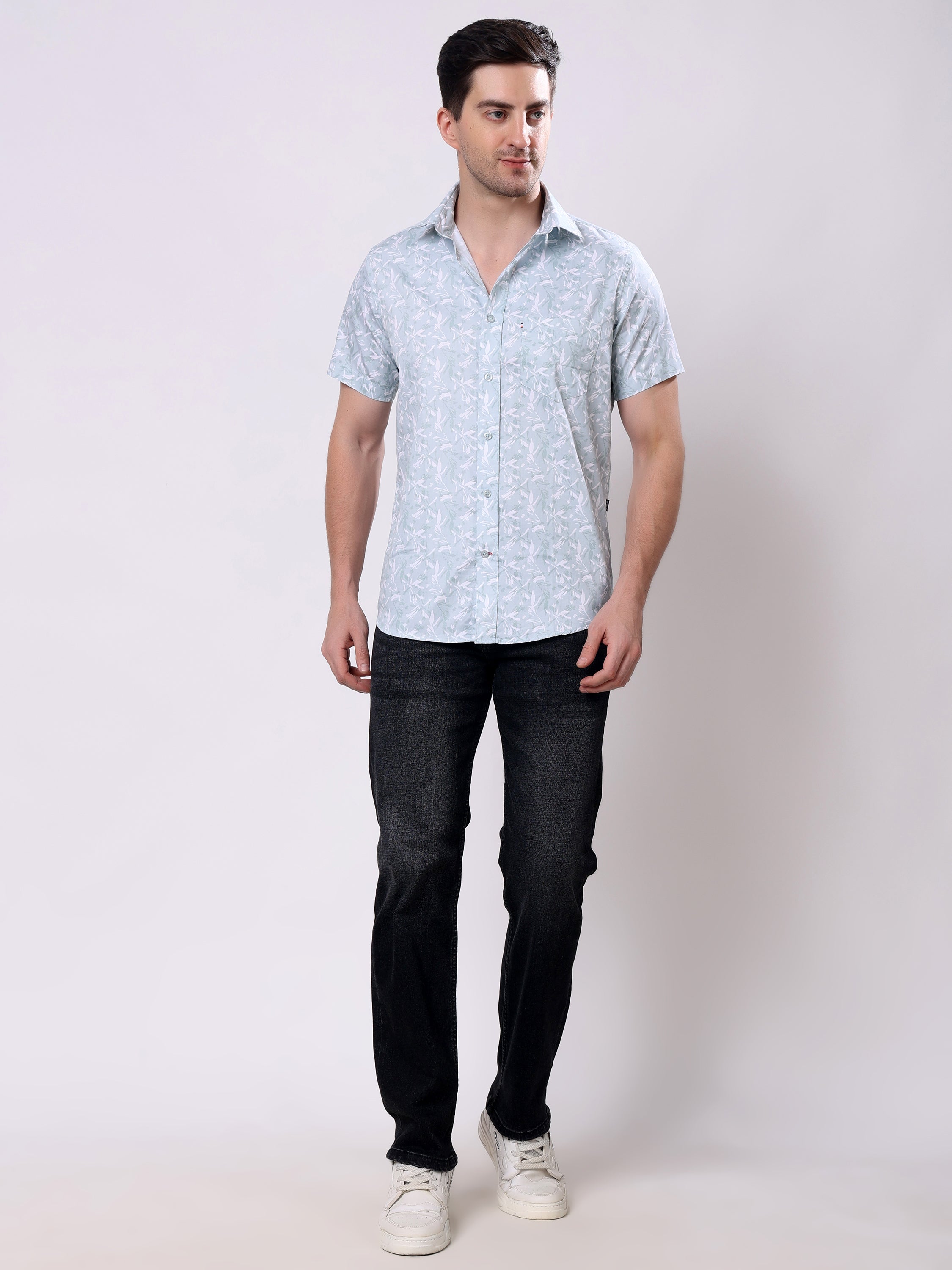Stylox Men’s Regular Fit Half Sleeve Leaf Print Cotton Summer Casual Shirt - Stylox