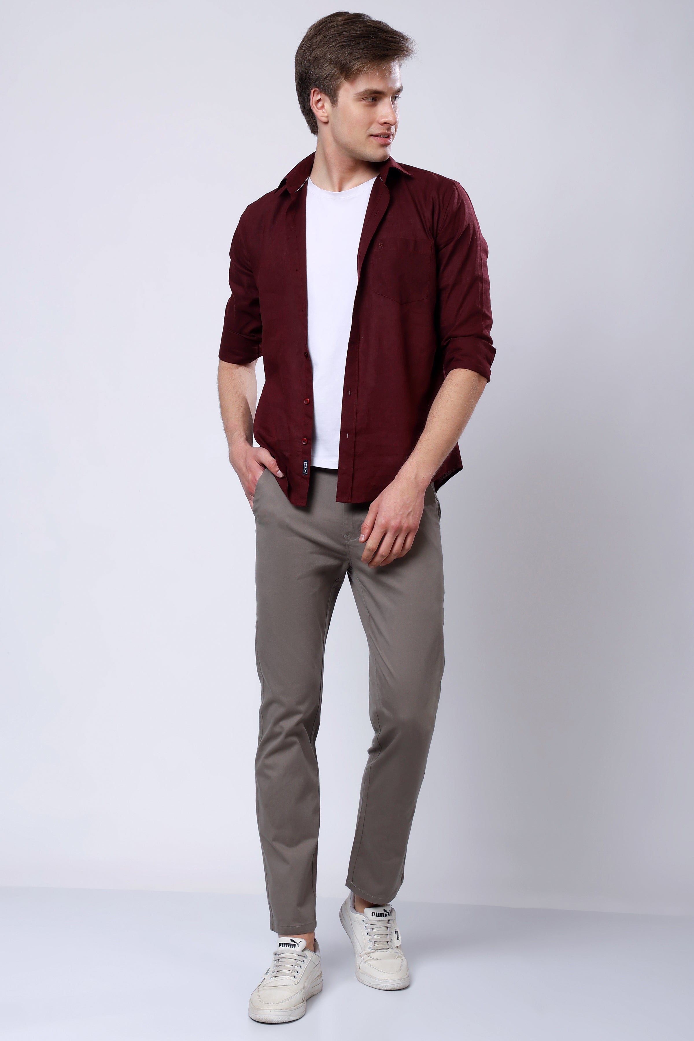 Stylox Men’s Straight Fit Casual Trousers with Comfort-Dark Grey - Stylox