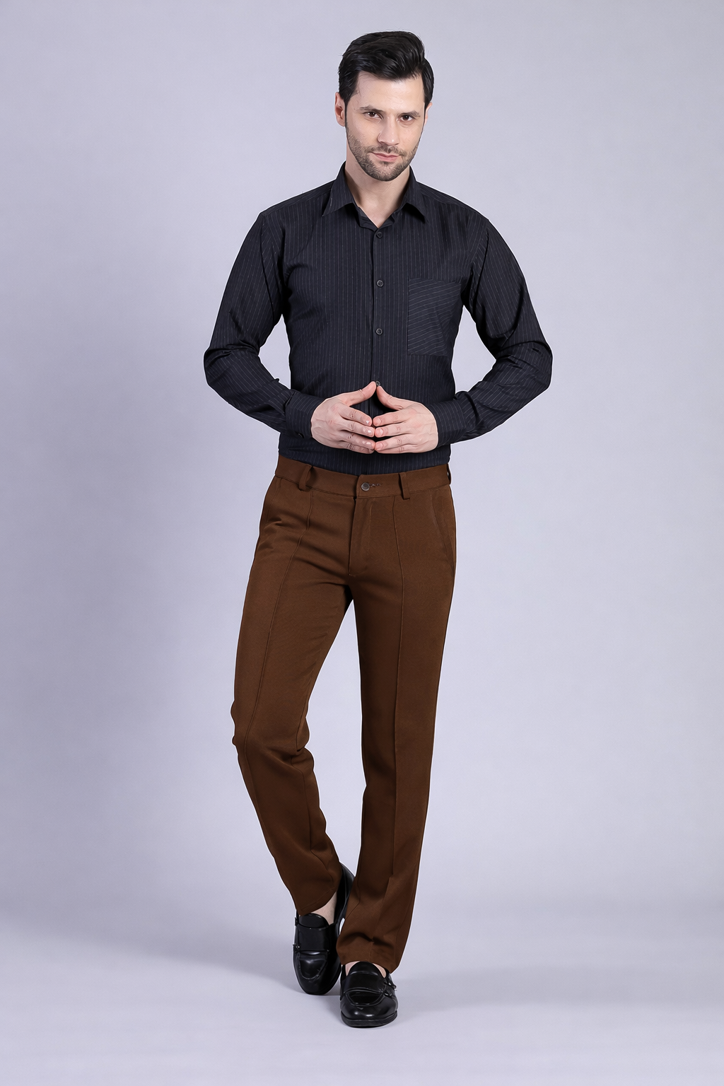 Stylox Men’s Comfort Fit Korean Trousers – Premium Office Wear Pants-Light Brown - Stylox