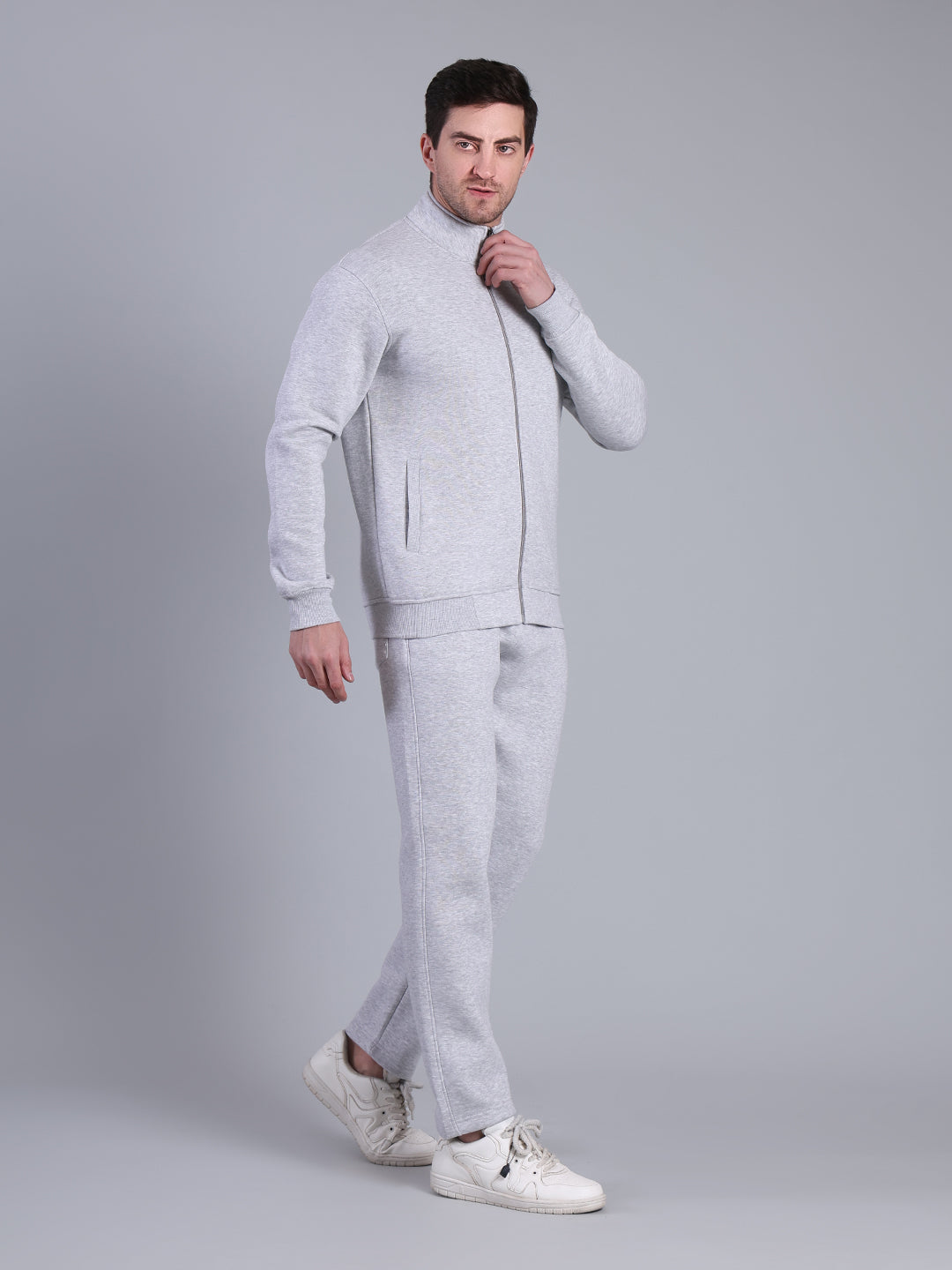 Stylox Men’s Solid Tracksuit Set with Zip-Up Jacket & Joggers – Winter Athleisure Wear (Grey) - Stylox
