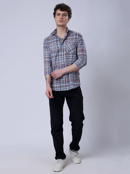 Stylox Men’s Regular Fit Full Sleeve Casual Check Shirt–Blue &amp; Brown - Stylox