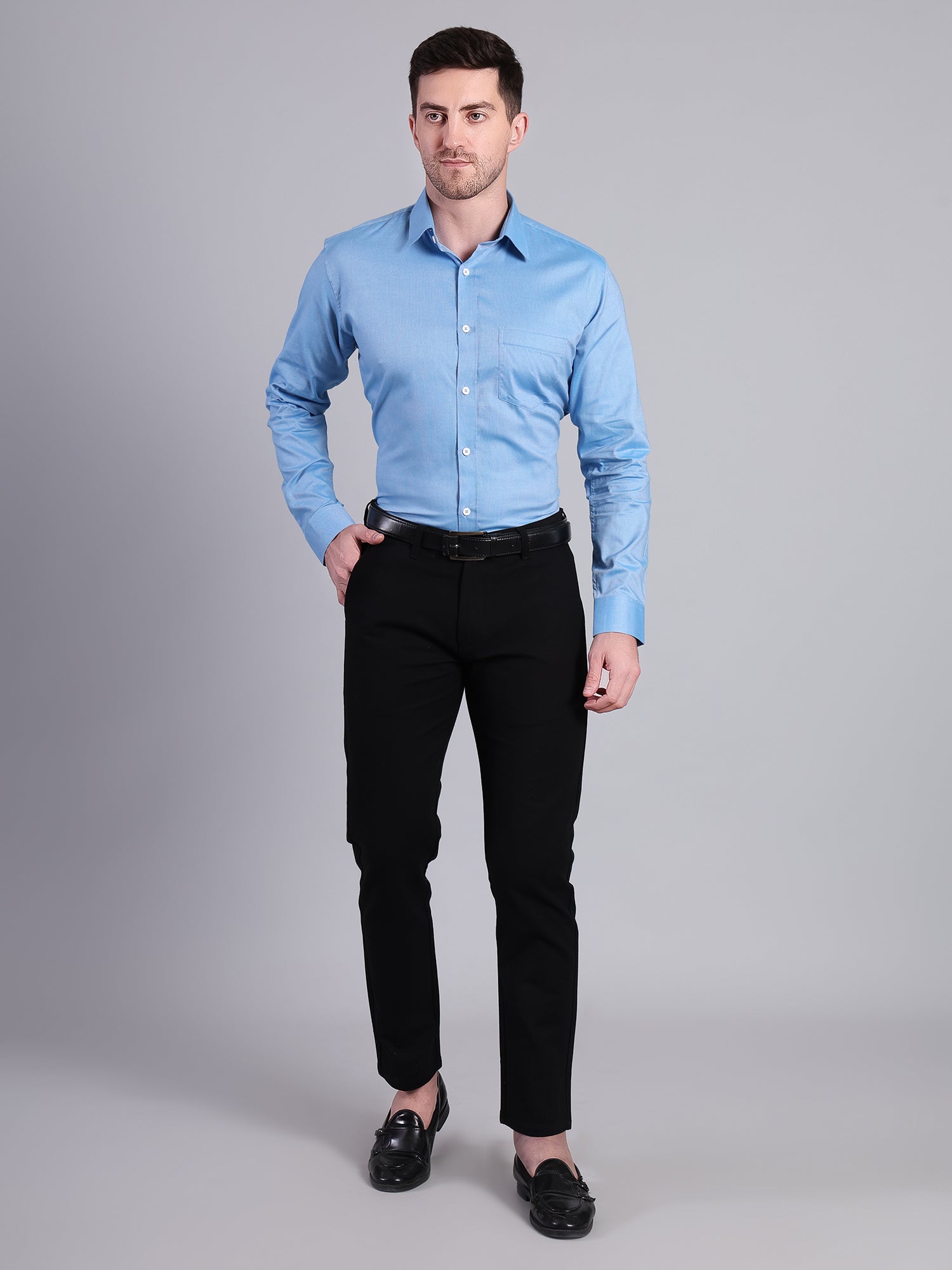 Stylox Men’s Regular Fit Blue Solid Full Sleeve Casual Shirt - Stylox