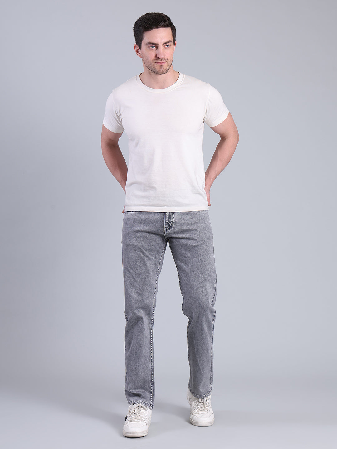 Stylox Men’s Comfort Fit Mid Rise Washed Denim Jeans (Light Grey) - Stylox