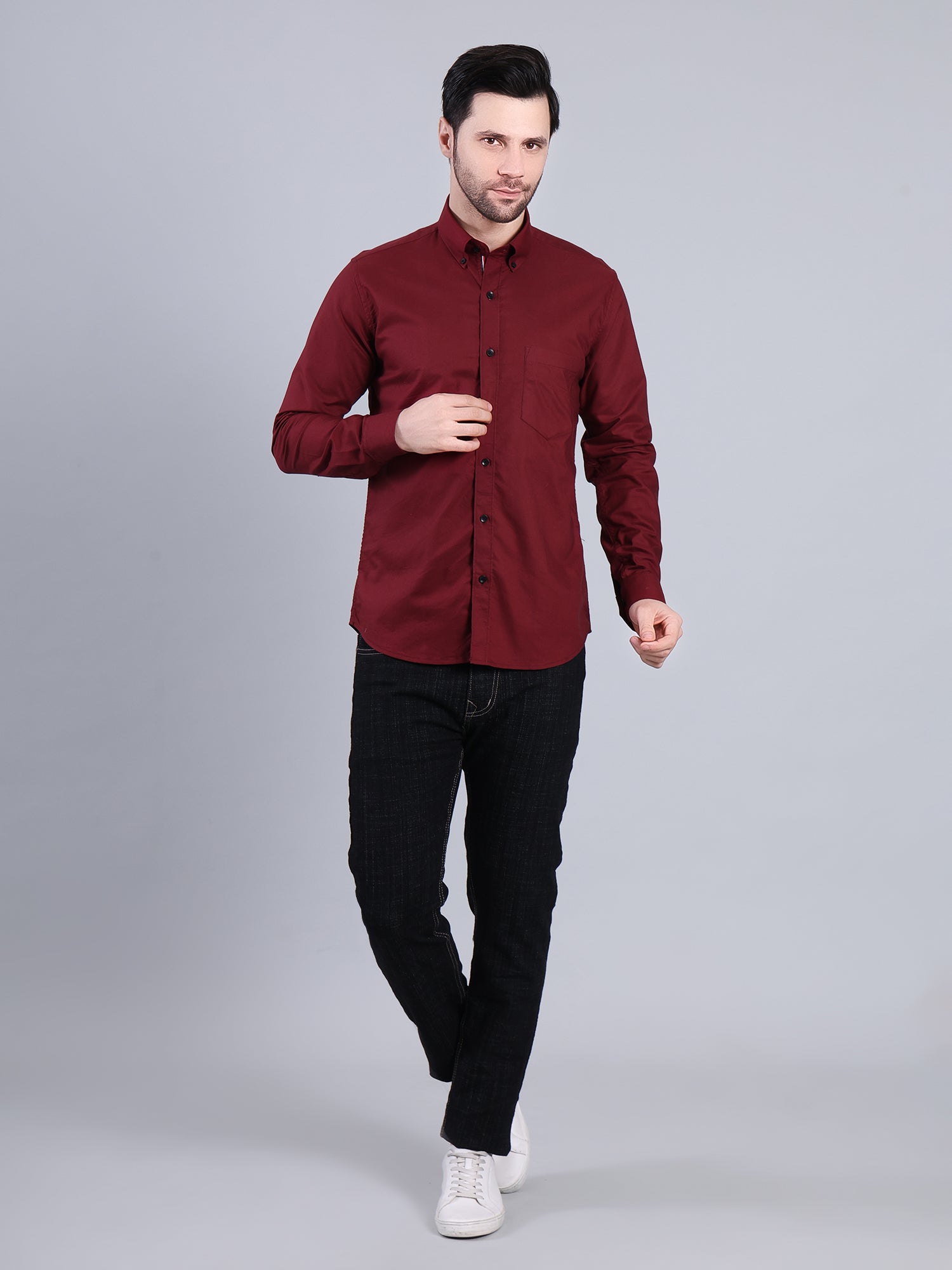 Stylox Men’s Regular Fit Full Sleeve Solid Casual Shirt for Everyday & Office Wear (Maroon) - Stylox