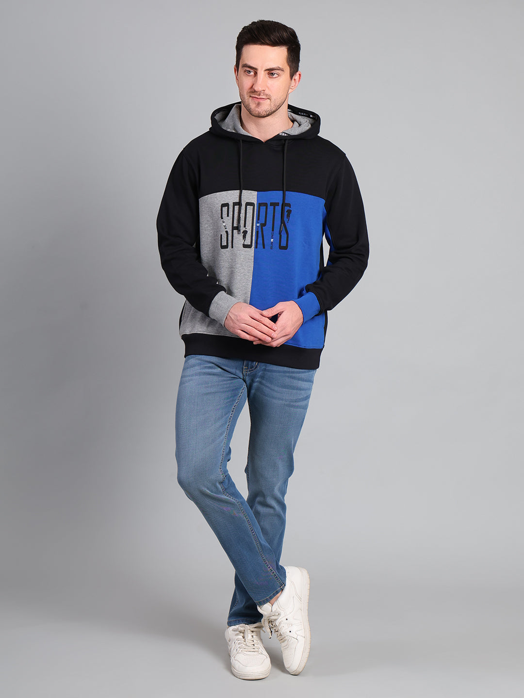 Stylox Men’s Winter Colorblock Printed Hoodie | Pullover Hooded Sweatshirt with Side Pocket (Black) - Stylox