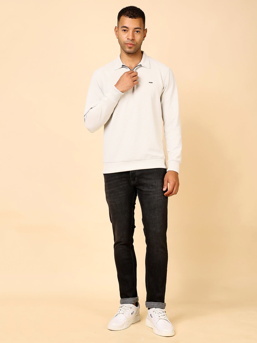 Stylox Men's Utility Style Zip Neck Sweatshirt