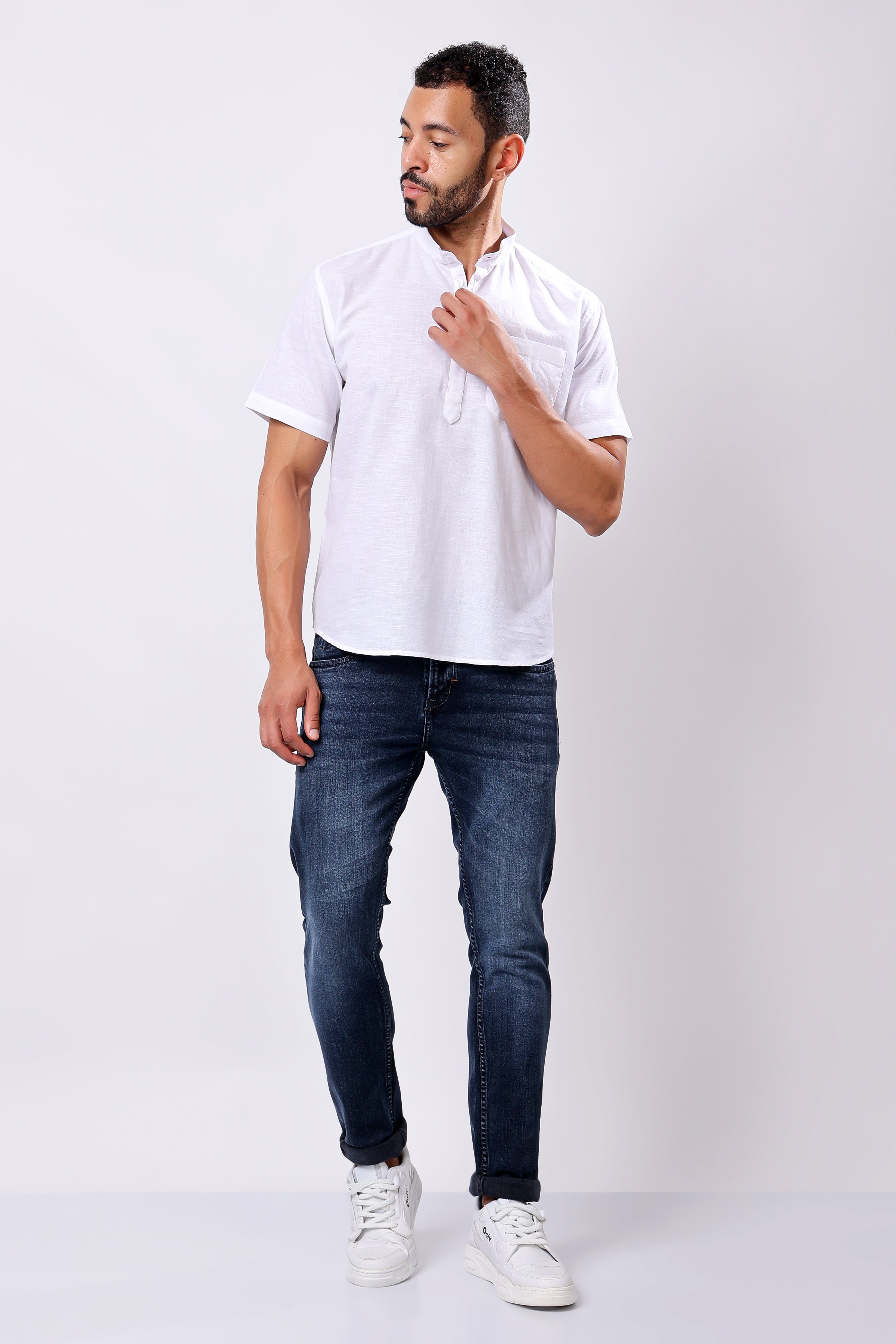 Stylox Men's Half Sleeve Solid Kurta (White) - Stylox