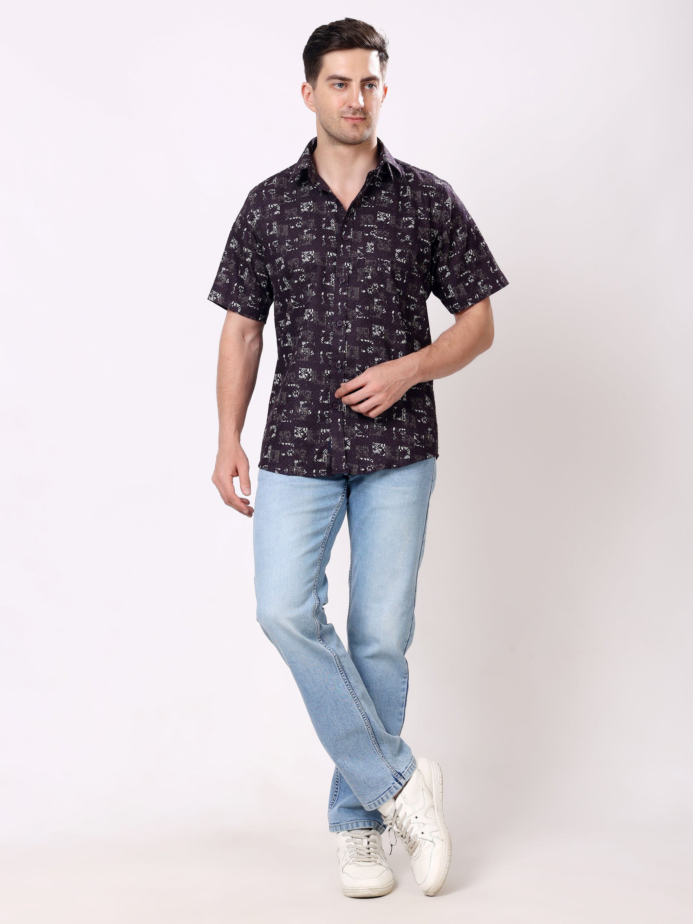 Stylox Men’s Regular Fit Half Sleeve Abstract Printed Casual Stylish Summer Shirt - Stylox