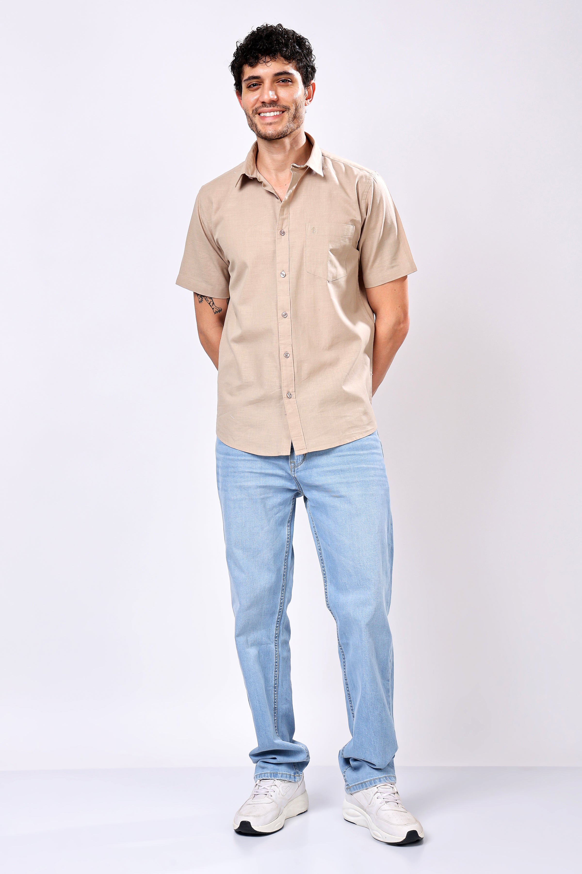 Stylox Men's Half Sleeve Solid Casual Shirt – Comfortable Cotton Blend Shirt for Smart Everyday Style - Stylox