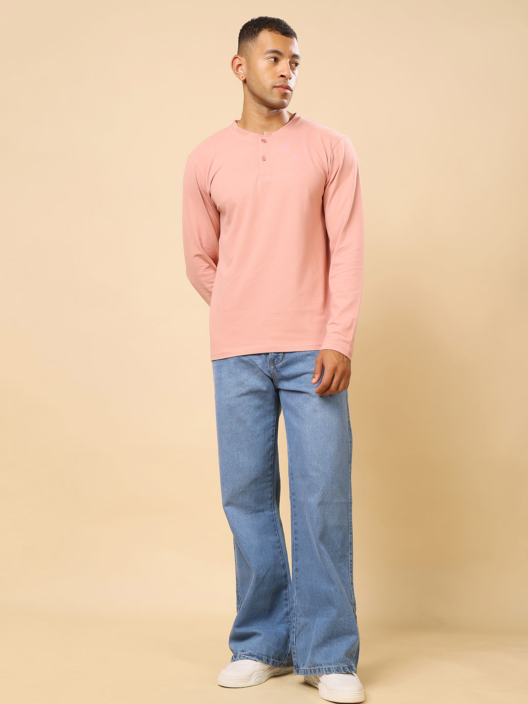 Stylox Men’s Henley Neck Full Sleeve Solid T-Shirt – Casual & Stylish Everyday Wear - Stylox