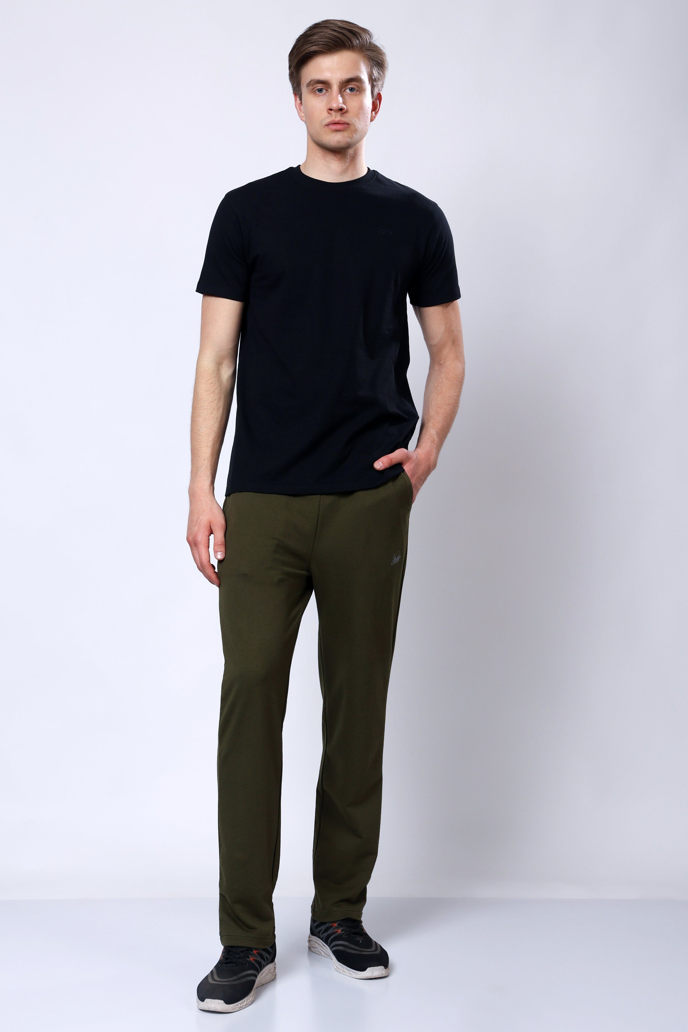 Stylox Men’s Regular Fit Terry Fabric Trackpant with Drawstring Waist-Olive - Stylox